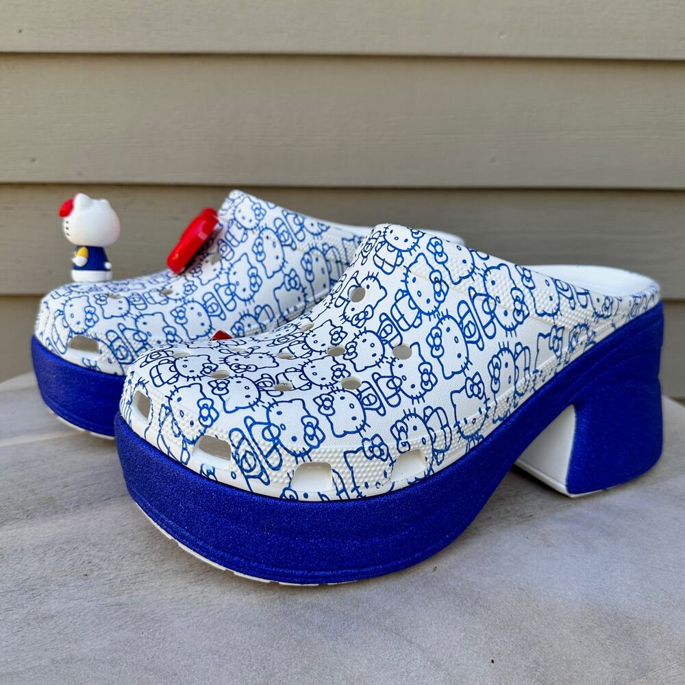 Crocs HELLO KITTY 50th Anniversary Blue Glitter Siren Clog Womens 13 Mens 11 - Picture 4 of 14